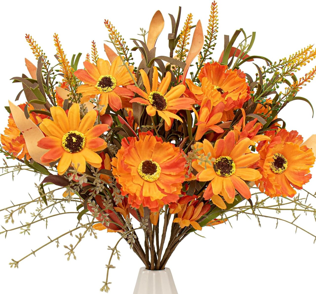 12 Pack Artificial Fall Flowers Orange Fall Floral Stems (Orange Daisy) 4"D x 5"W x 17"H